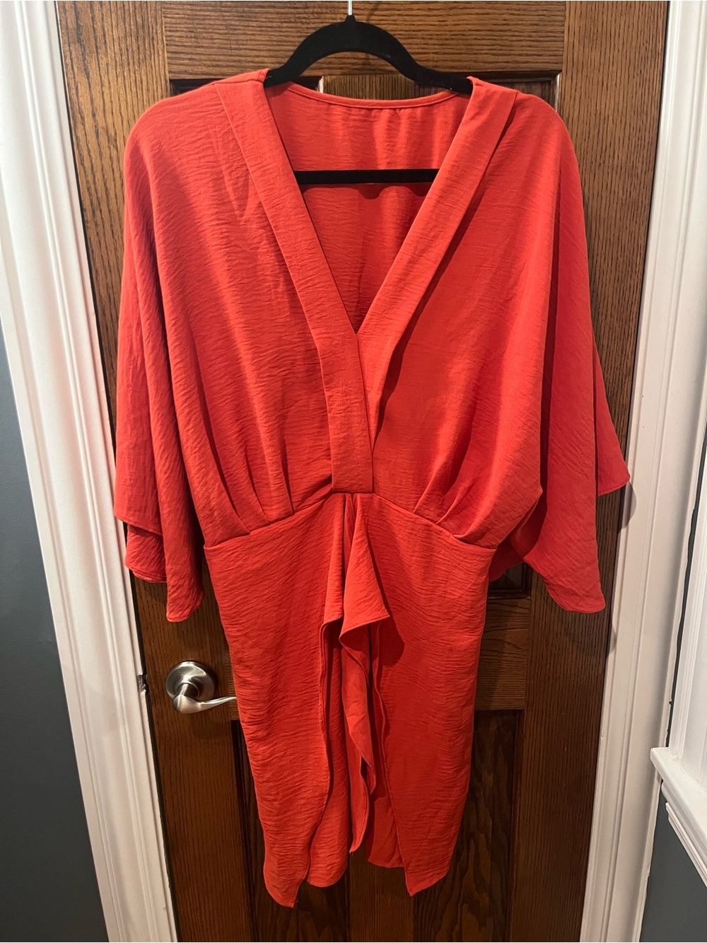 Midi Kimono Dress in Vibrant Coral - Size L